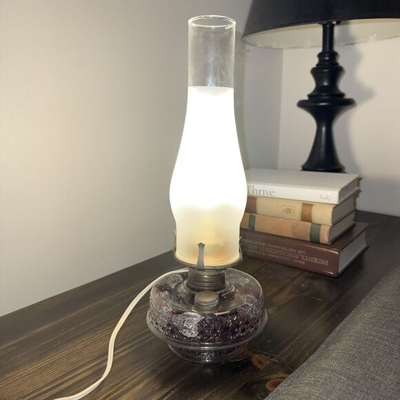 Antique Mid Century Glass Oil Lamp Converted Electric Frosted Chimney - Picture 1 of 16
